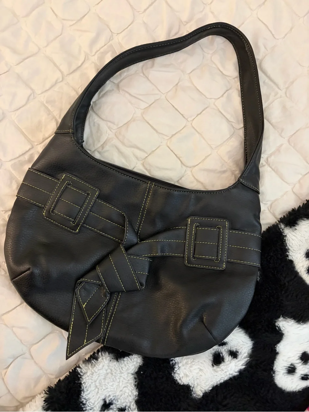 Y2K Vintage Black Buckle Tie Knot Hobo Shoulder Bag - Unbranded